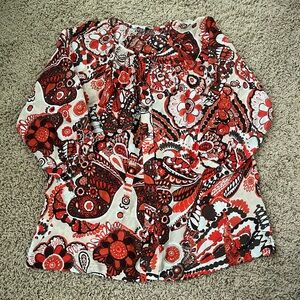 Banana Republic Red and Black Floral silk Blouse
